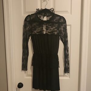 Free People Black Mock Neck Sheath Dress with Bishop Sleeves